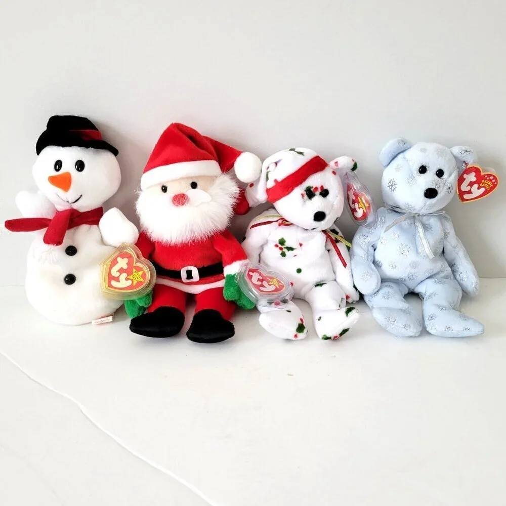 Ty Beanie Baby Christmas Lot Vintage Santa Snowball 1998 Holiday Teddy Flaky New